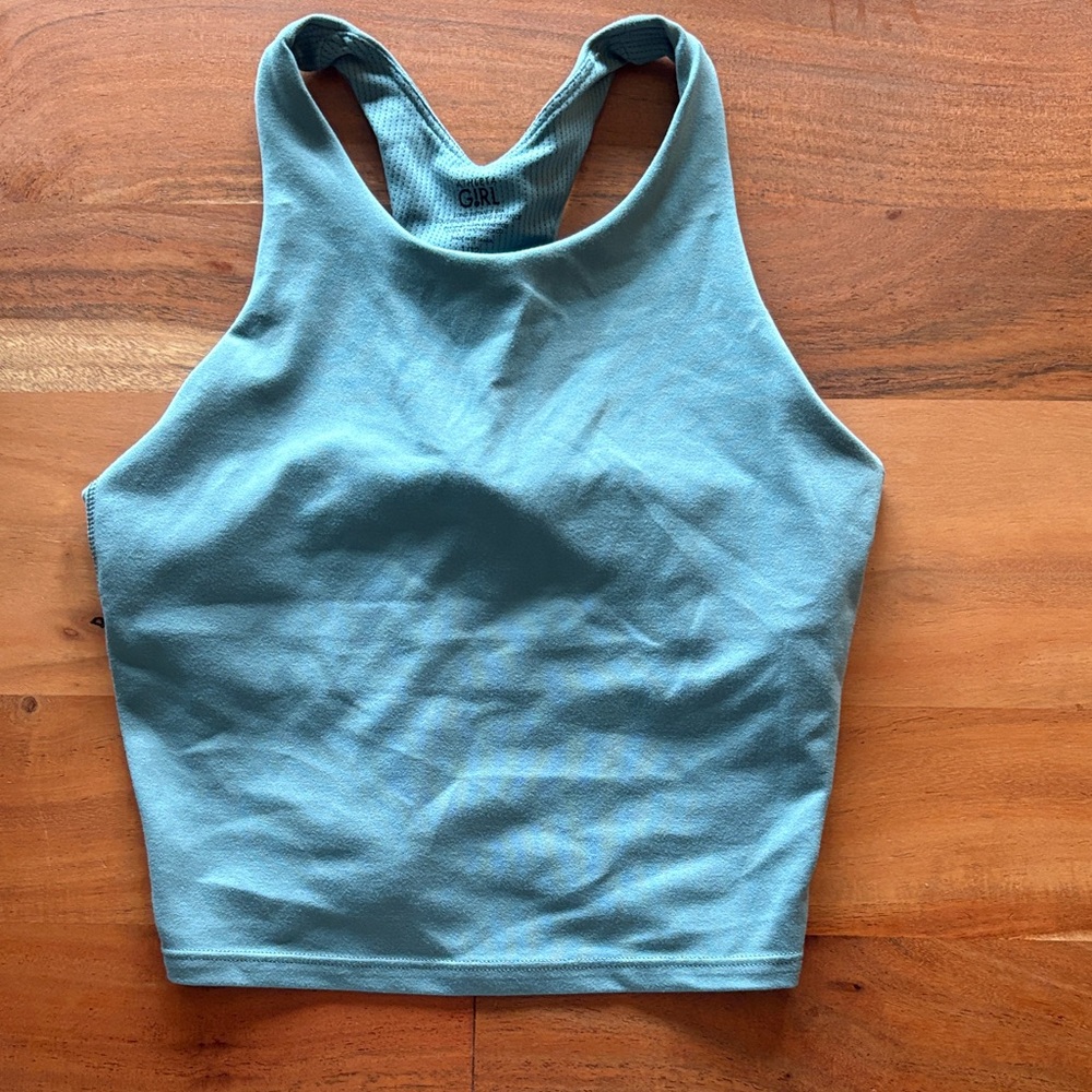 AthletaGirl Blue/Green Racerback Tank Top with Sports Bra Size Large
